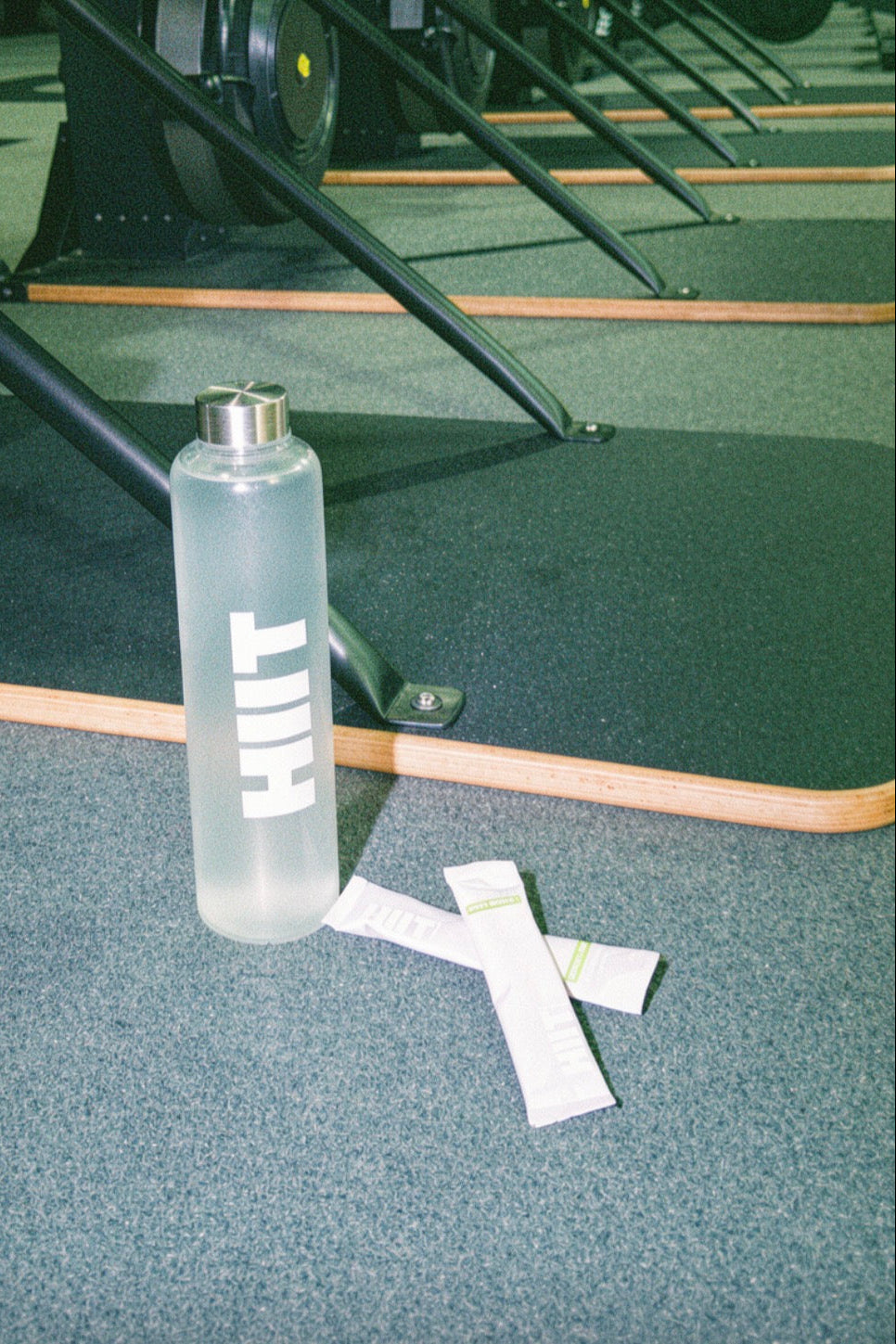 HIIT bottle and sachets at the gym