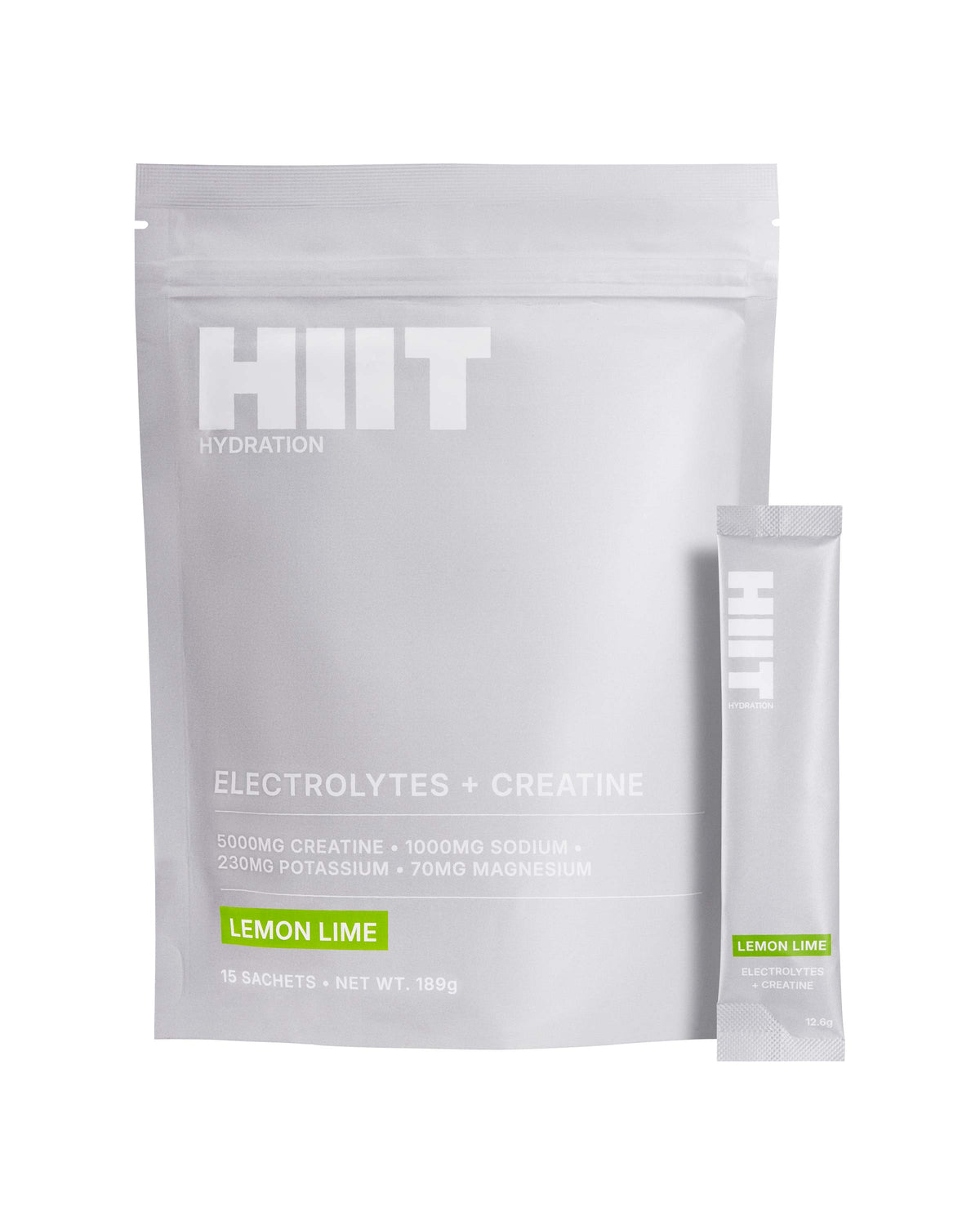 HIIT Hydration Lemon Lime electrolytes and creatine 15-sachet pouch and stick sachet